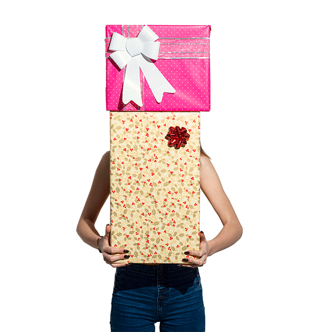 Girl carrying gift parcels